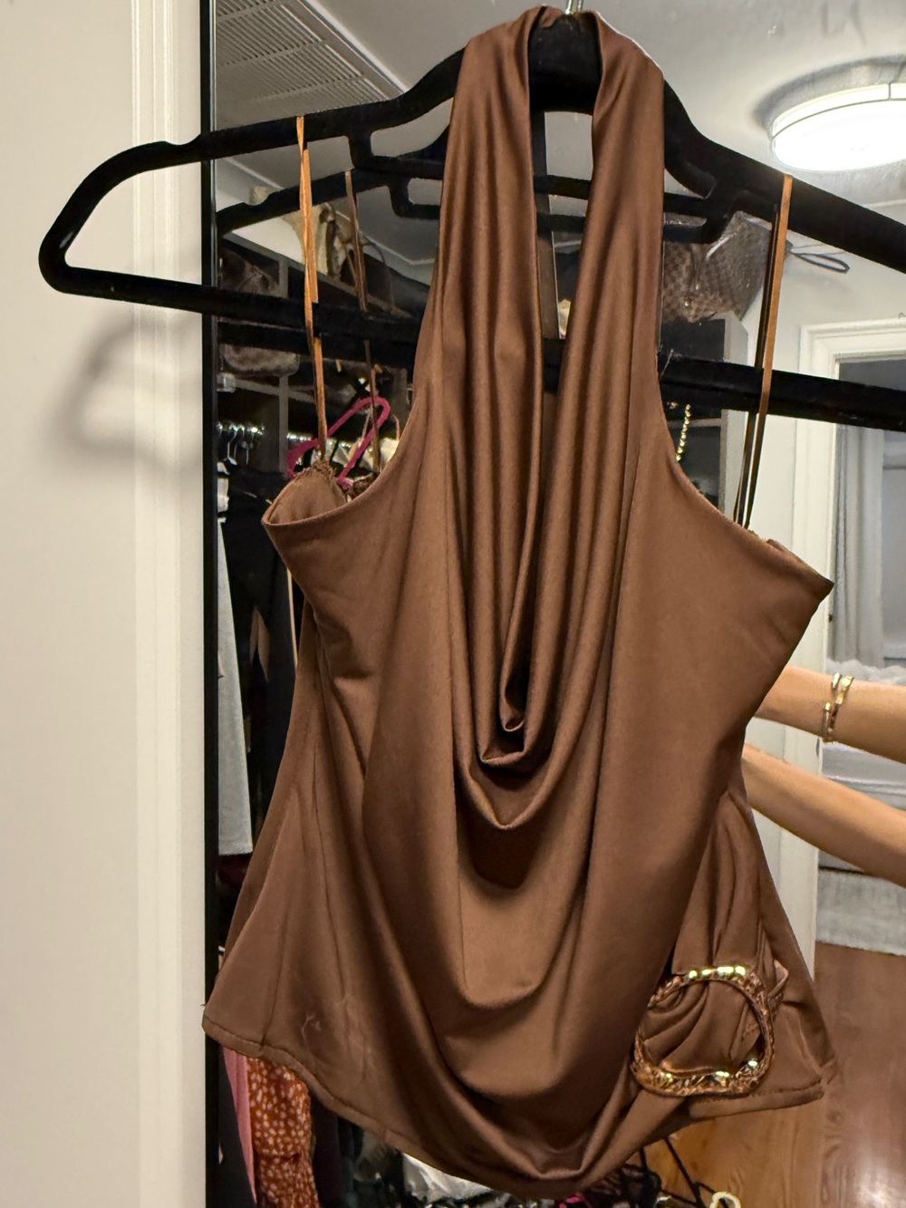 Draped Halter Tank Top - Brown
